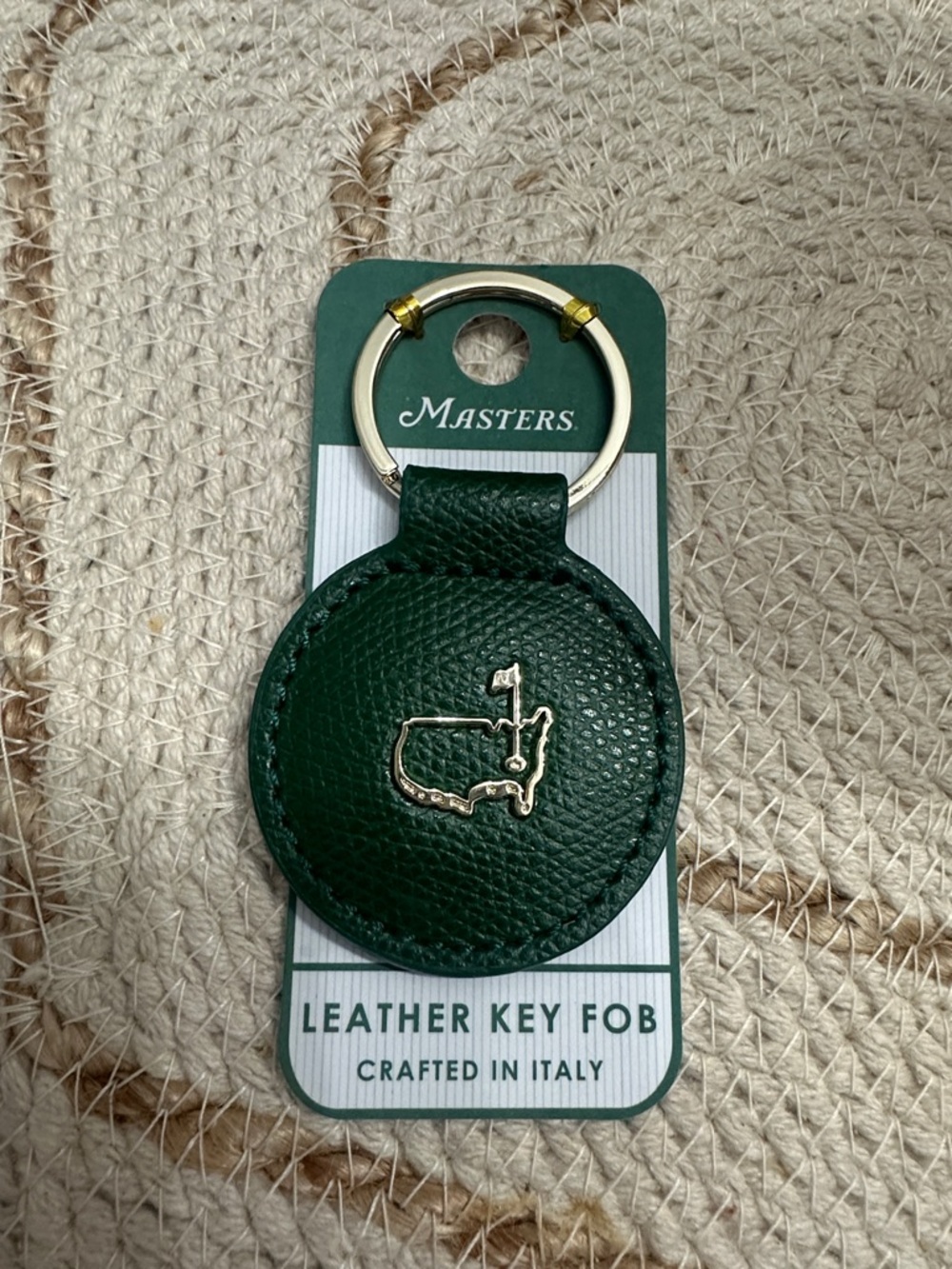 Masters Dark Green Leather Key Fob with Gold Accent